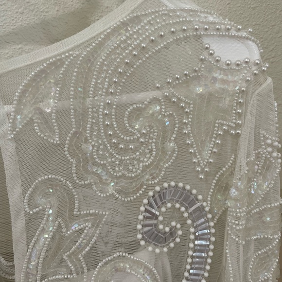 NWT ASOS Edition White Beaded Mesh Fringe Mini Dress Plus Bridal Wedding - Picture 14 of 15